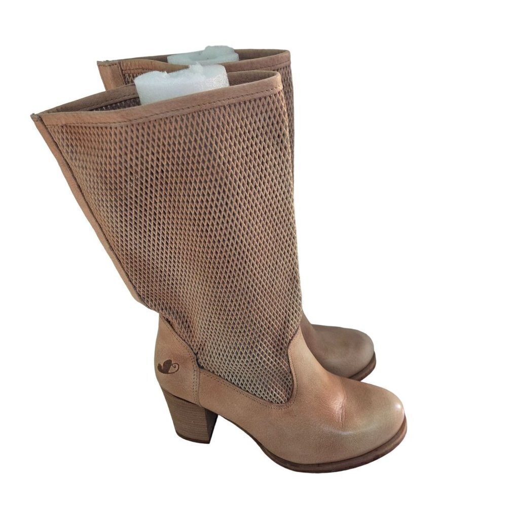 Felonioni Italian Tan Leather Perforated Shaft Mid Calf Pull On Boots Size 7